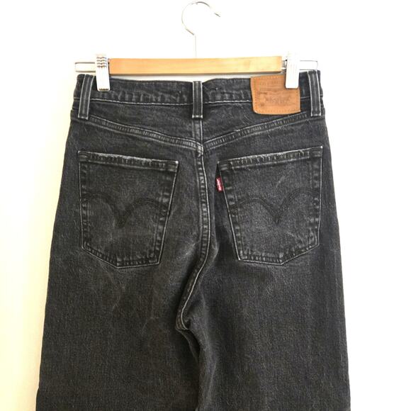 Levi's Premium Ribcage Straight High Rise Black Button Fly Jeans W27 L27 - Picture 4 of 11